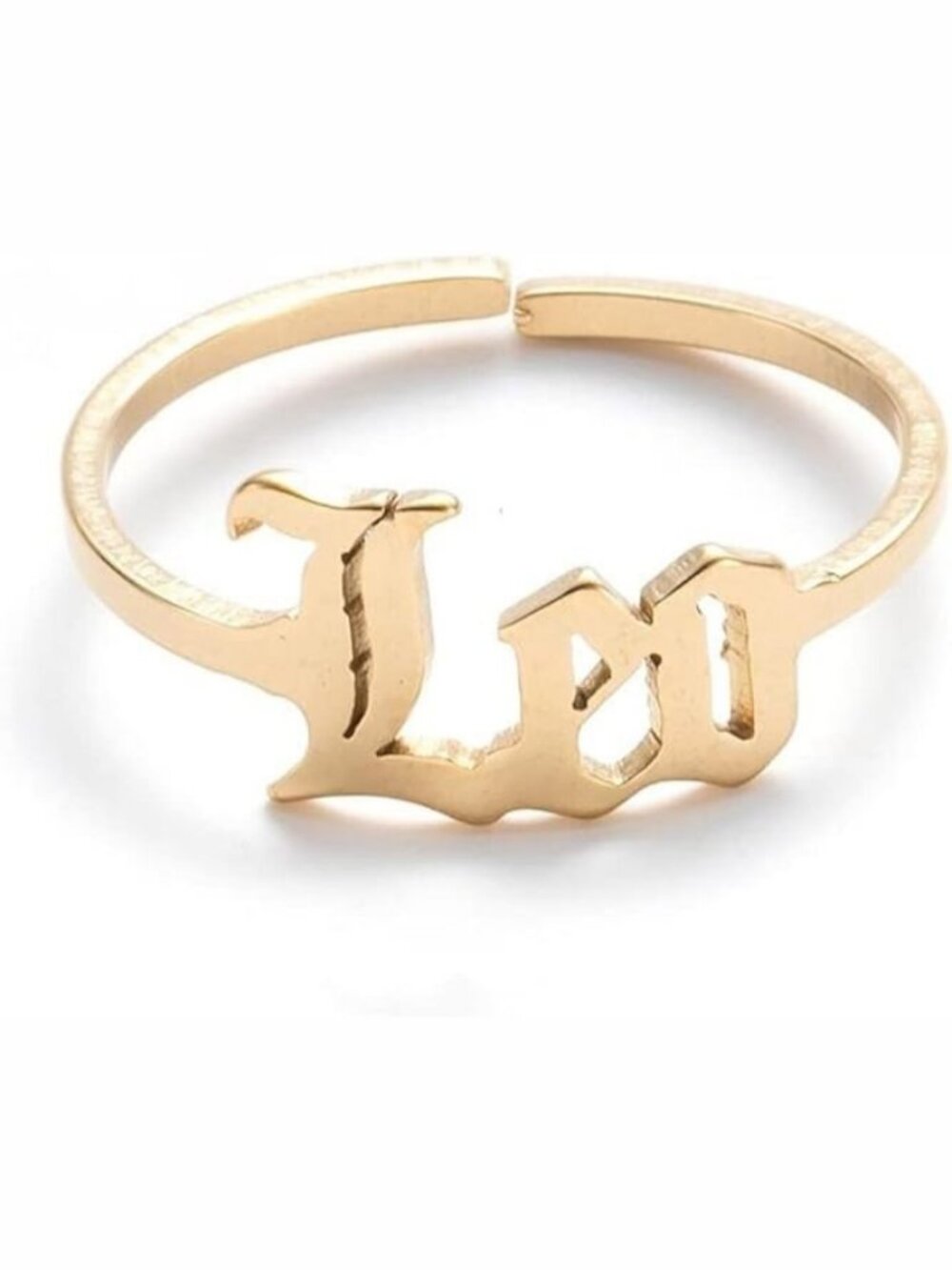 Gold Leo Constellation Old English Adjustable Steel Zodiac Sign Ring